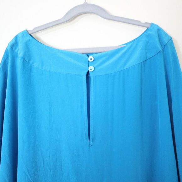 Ted Baker London 2 US 6 Silk Boxy Blouse Blue Satin Wide Sleeve Square Top - Picture 9 of 11